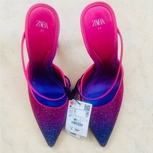 Zara Fuchsia and Purple Embellished Heels Sz 37